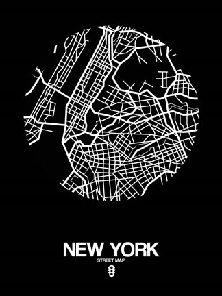 Framed New York Street Map Black Print