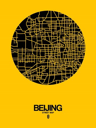 Framed Beijing Street Map Yellow Print
