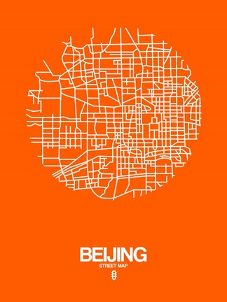 Framed Beijing Street Map Orange Print