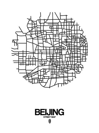 Framed Beijing Street Map White Print