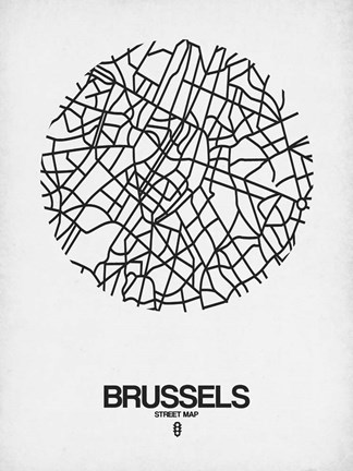 Framed Brussels Street Map White Print