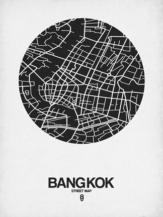 Framed Bangkok Street Map Black on White Print