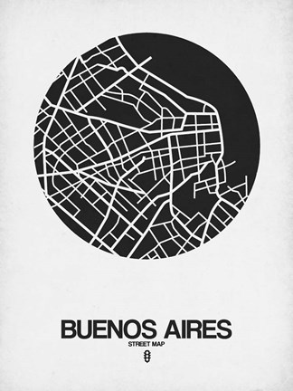 Framed Buenos Aires Street Map Black on White Print