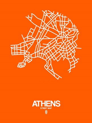 Framed Athens Street Map Orange Print