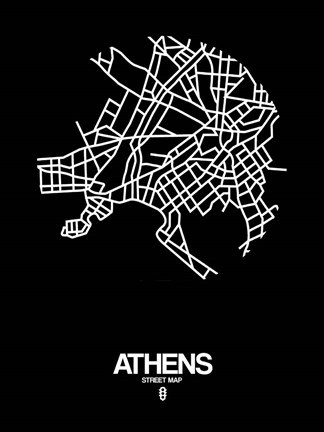Framed Athens Street Map Black Print