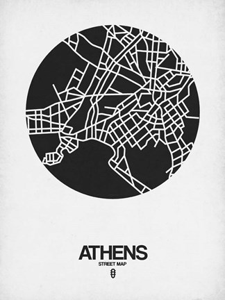 Framed Athens Street Map Black on White Print