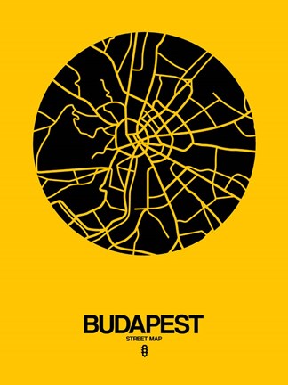 Framed Budapest Street Map Yellow Print
