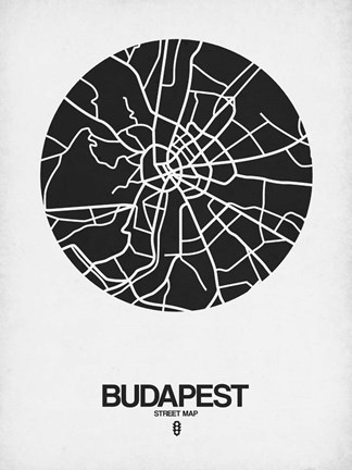 Framed Budapest Street Map Black on White Print