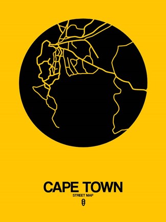 Framed Cape Town Street Map Yellow Print