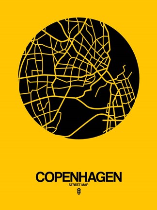 Framed Copenhagen Street Map Yellow Print