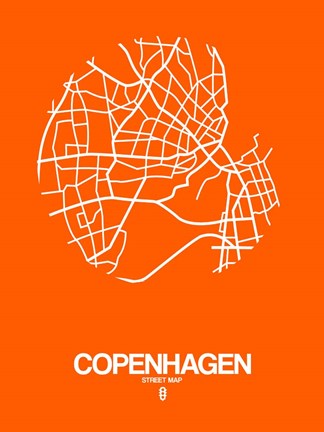 Framed Copenhagen Street Map Orange Print