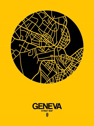 Framed Geneva Street Map Yellow Print