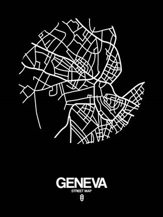 Framed Geneva Street Map Black Print