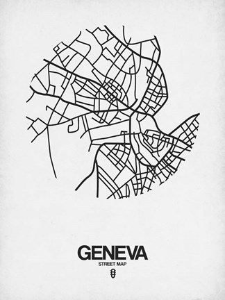 Framed Geneva Street Map White Print