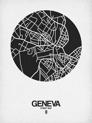 Framed Geneva Street Map Black on White Print