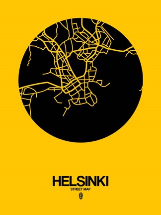 Framed Helsinki Street Map Yellow Print