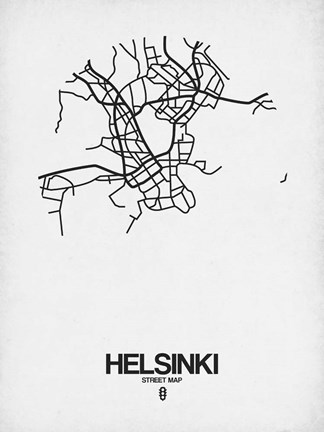 Framed Helsinki Street Map White Print