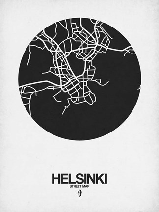 Framed Helsinki Street Map Black on White Print