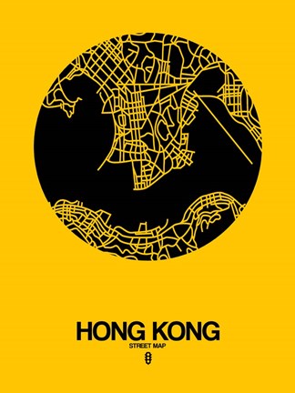 Framed Hong Kong Street Map Yellow Print