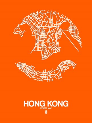 Framed Hong Kong Street Map Orange Print