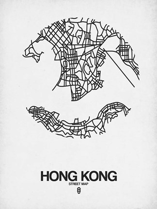 Framed Hong Kong Street Map White Print