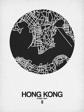 Framed Hong Kong Street Map Black on White Print