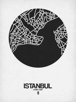 Framed Istanbul Street Map Black on White Print
