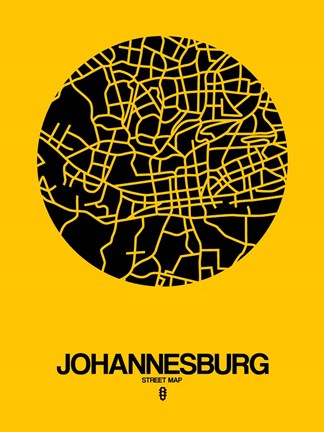 Framed Johannesburg Street Map Yellow Print