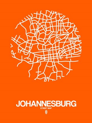 Framed Johannesburg Street Map Orange Print