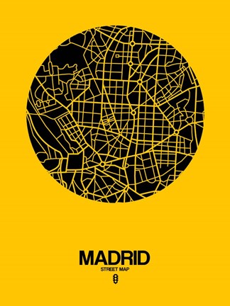 Framed Madrid Street Map Yellow Print