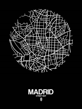Framed Madrid Street Map Black Print