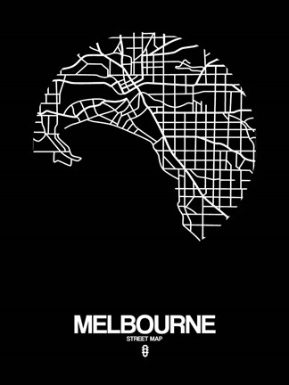 Framed Melbourne Street Map Black Print