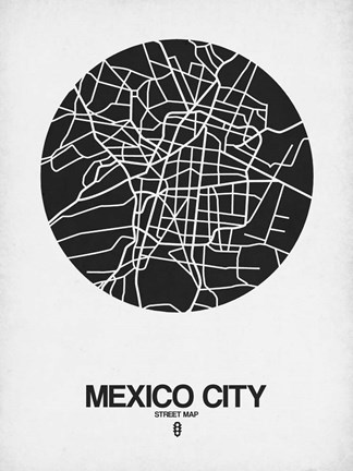 Framed Mexico City Street Map Black on White Print