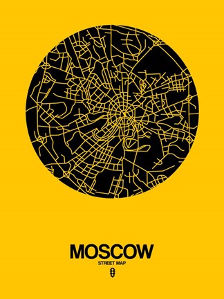 Framed Moscow Street Map Yellow Print