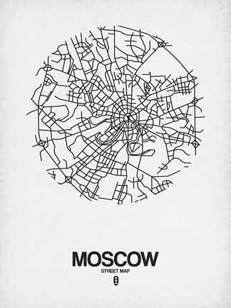 Framed Moscow Street Map White Print