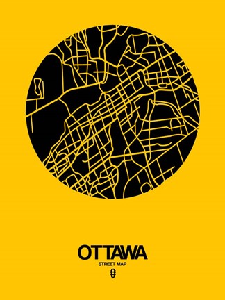 Framed Ottawa Street Map Yellow Print
