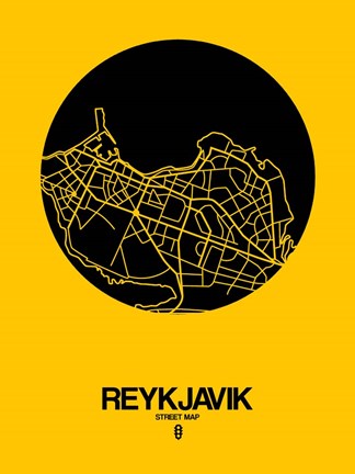 Framed Reykjavik Street Map Yellow Print