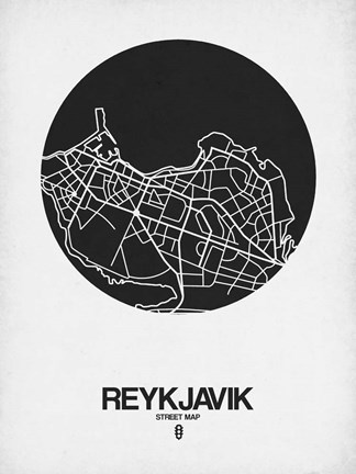 Framed Reykjavik Street Map Black on White Print