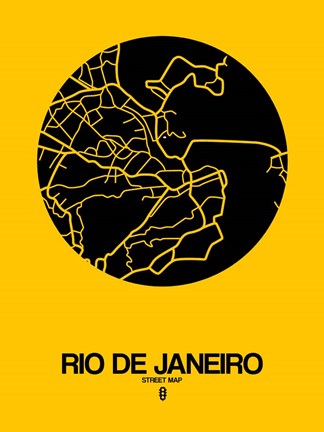 Framed Rio de Janeiro Street Map Yellow Print