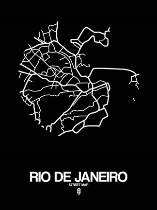 Framed Rio de Janeiro Street Map Black Print