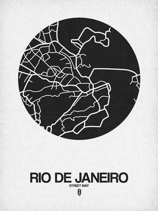 Framed Rio de Janeiro Street Map Black on White Print