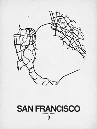 Framed San Francisco Street Map White Print