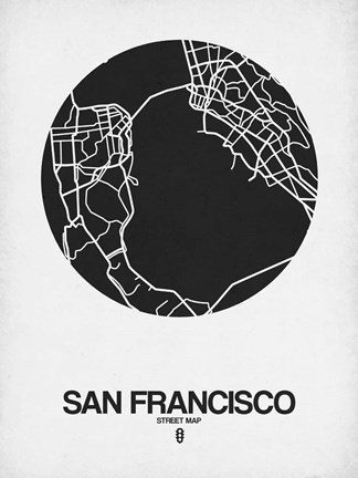 Framed San Francisco Street Map Black on White Print