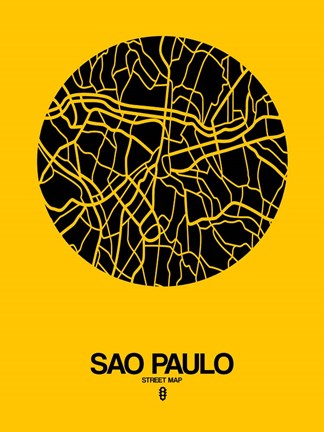 Framed Sao Paulo Street Map Yellow Print