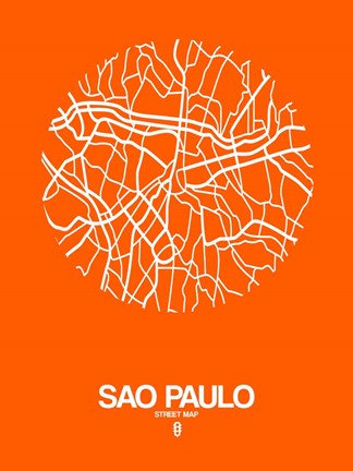 Framed Sao Paulo Street Map Orange Print