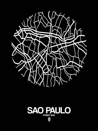 Framed Sao Paulo Street Map Black Print