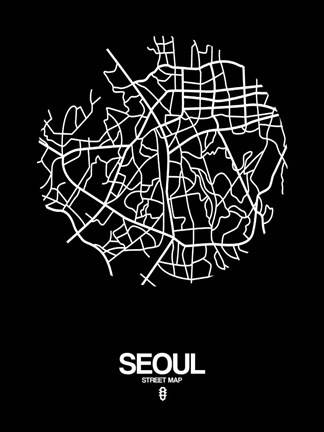 Framed Seoul Street Map Black Print