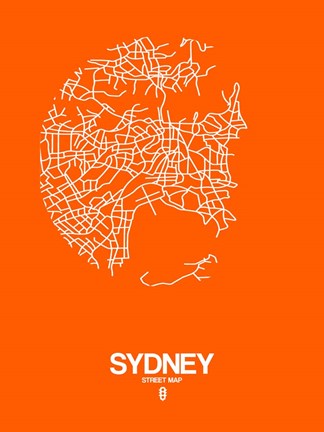 Framed Sydney Street Map Orange Print