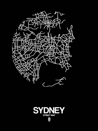 Framed Sydney Street Map Black Print