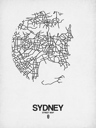 Framed Sydney Street Map White Print